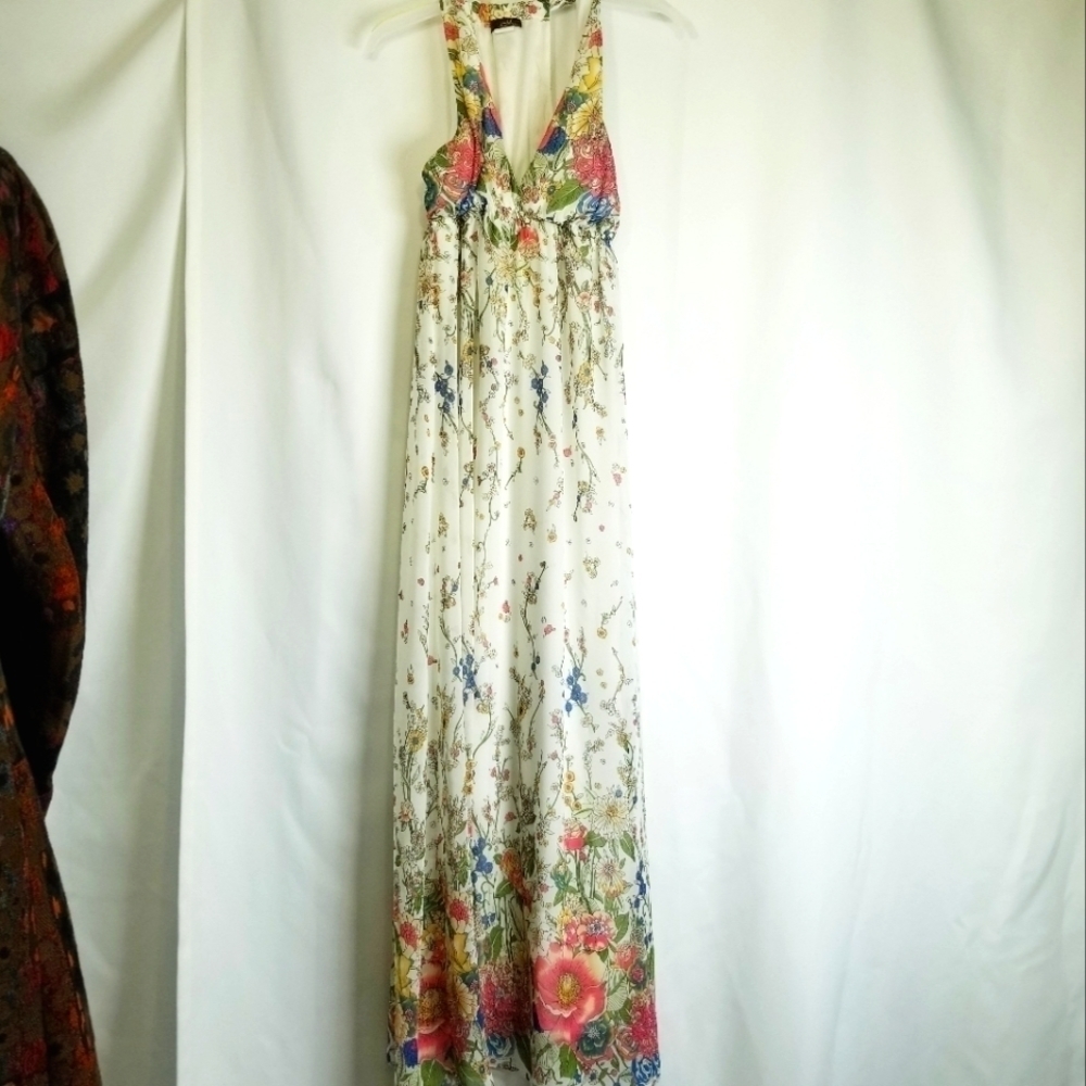 Gorgeous Mon Ami‎ USA Long Floral Dress Medium halter like neck deep v neck maxi
